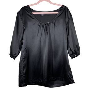 STONEY TYLER Black Silky 3/4 Sleeve Embellished Collar Blouse Size 14